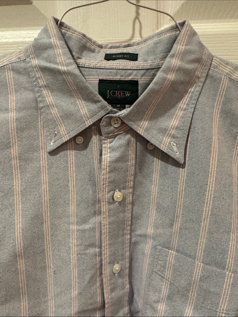 J. Crew "Giant Fit" Light Blue Oxford Cloth Button Down with Red & White Stripes